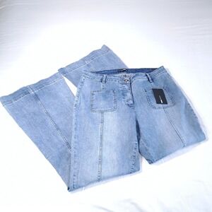 Fashion Nova Washed Light Blue Bootcut Jeans with Patch Pockets